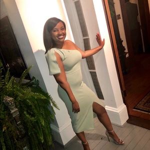 Sage one shouldered midi dress